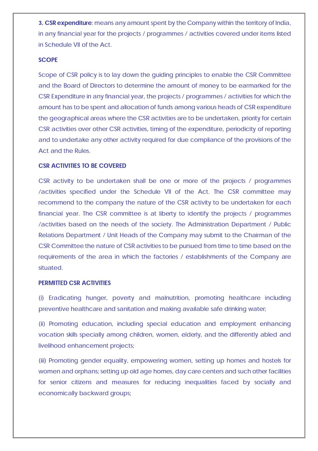 Corporate Social Responsibility Policy