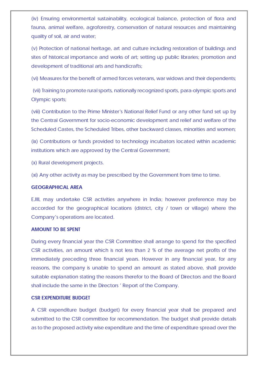 Corporate Social Responsibility Policy