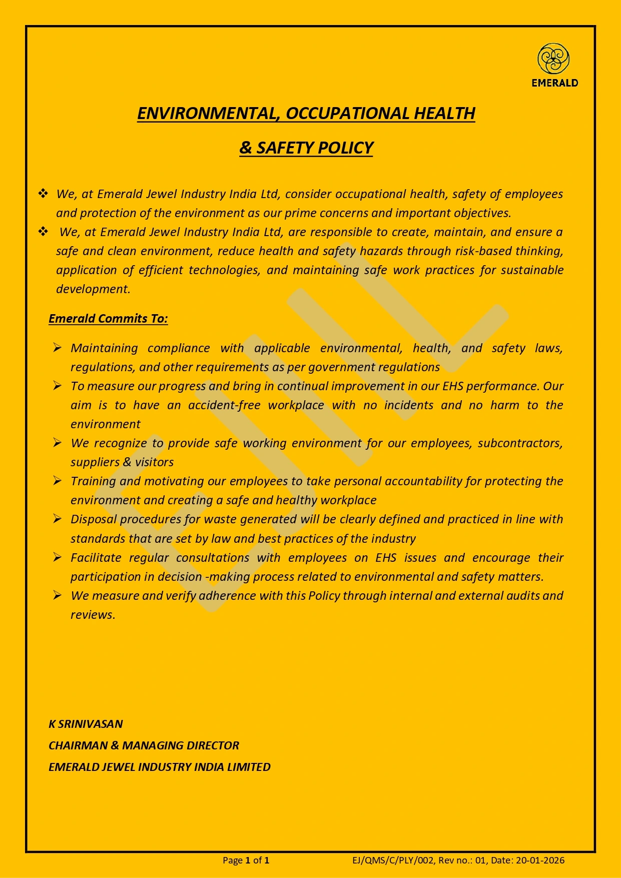 EHS Policy
