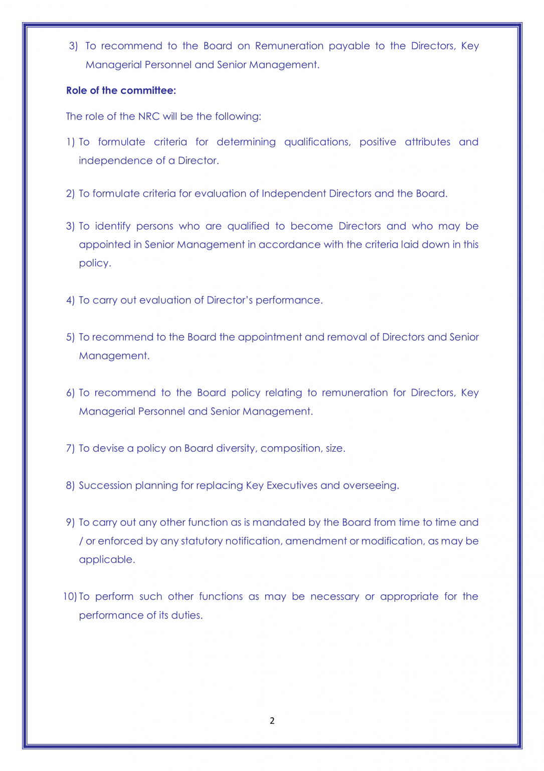 Nomination and Remuneration policy