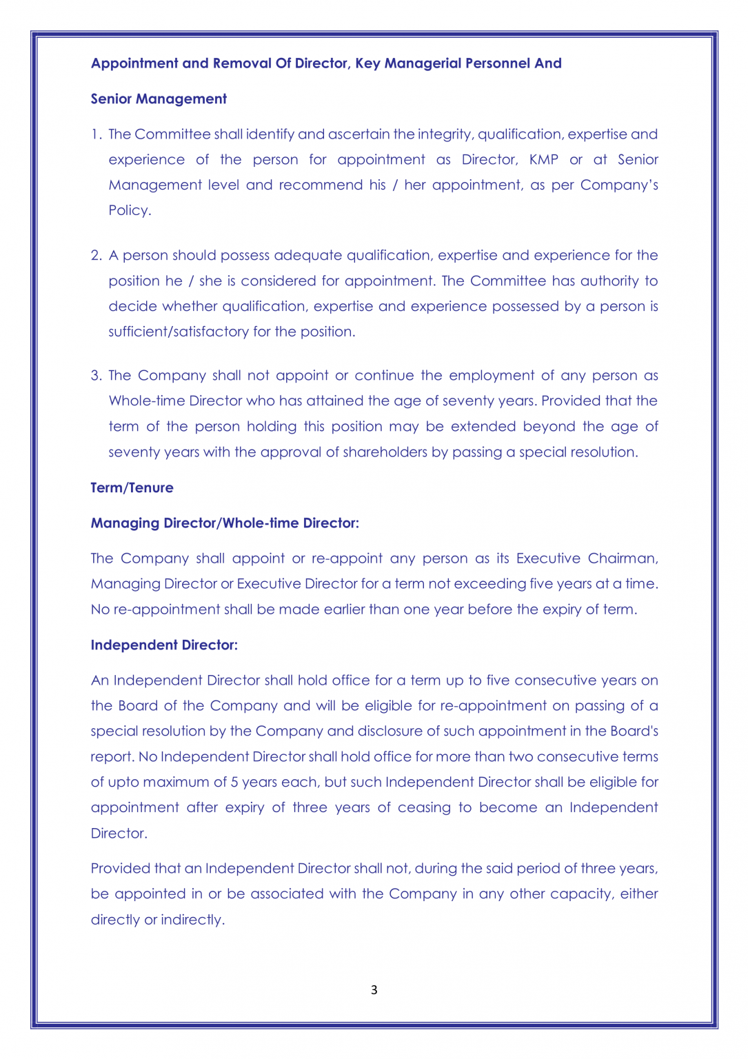Nomination and Remuneration policy