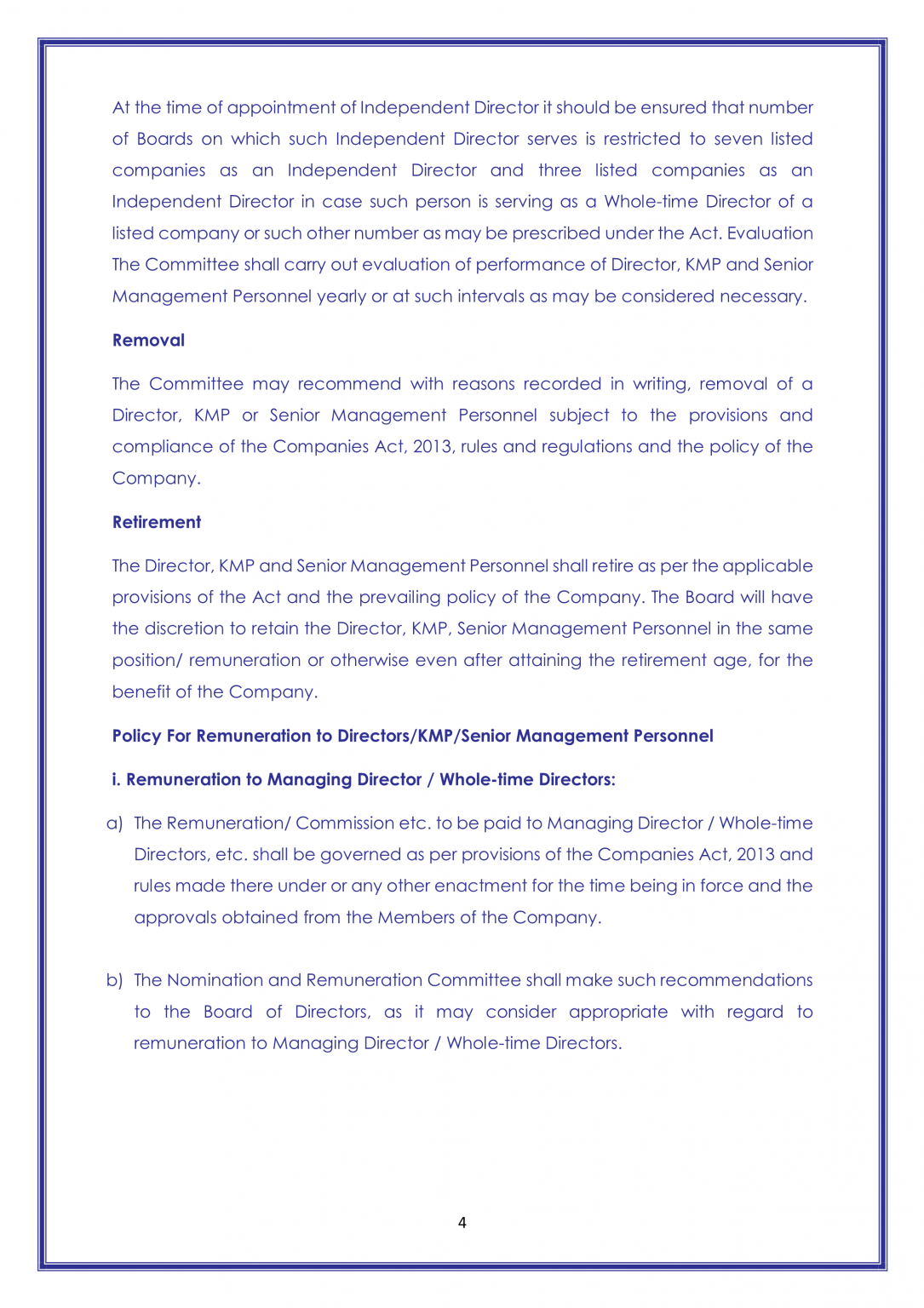 Nomination and Remuneration policy