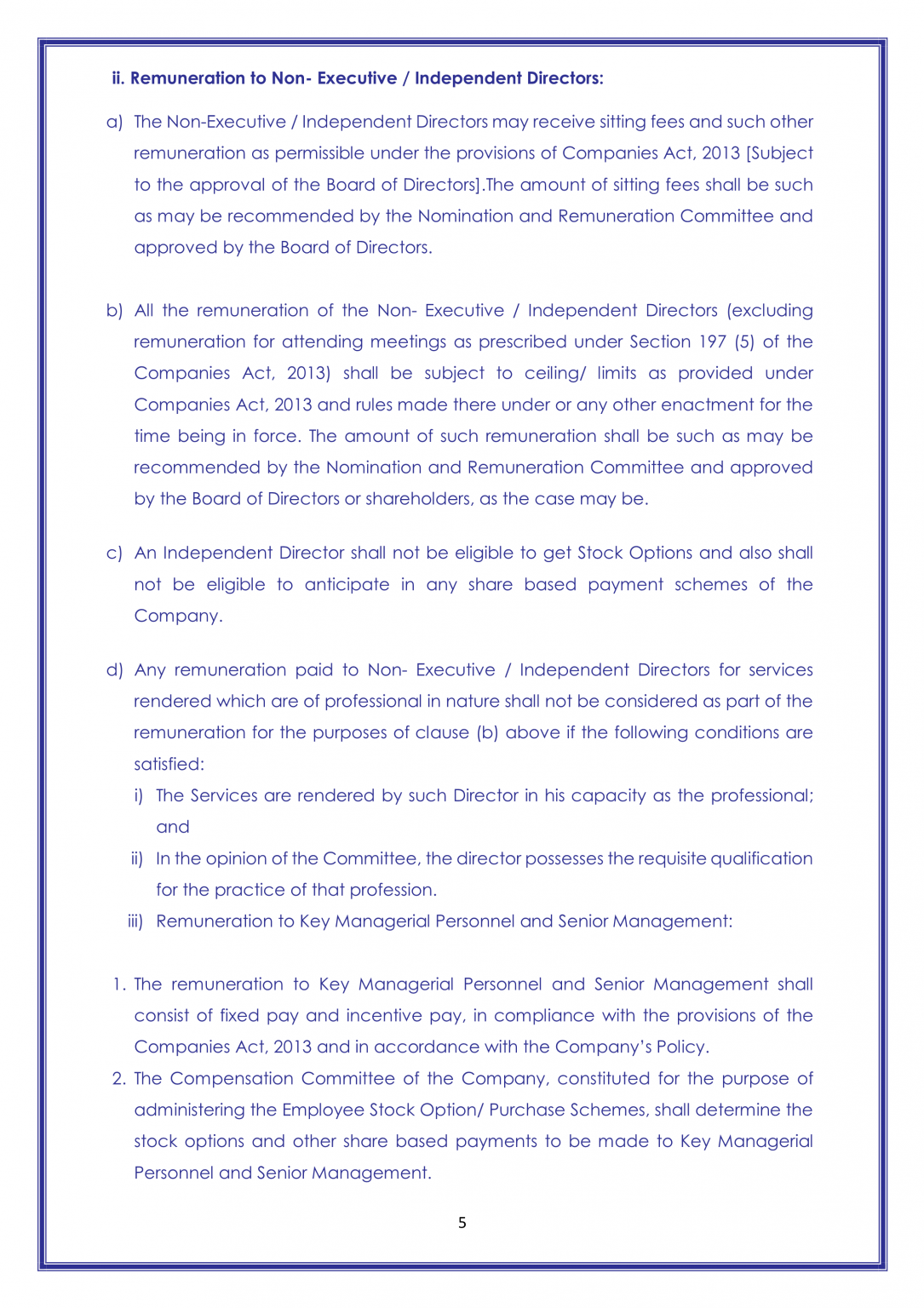 Nomination and Remuneration policy