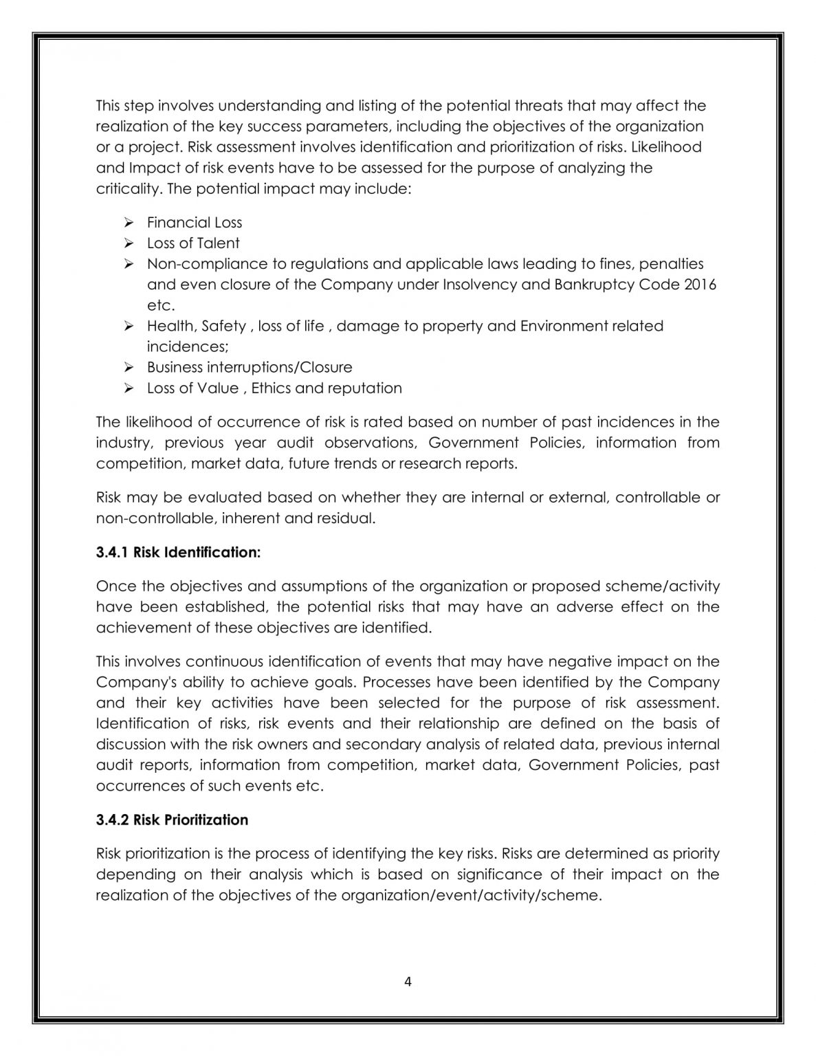 BUSINESS RISK MANAGEMENT POLICY