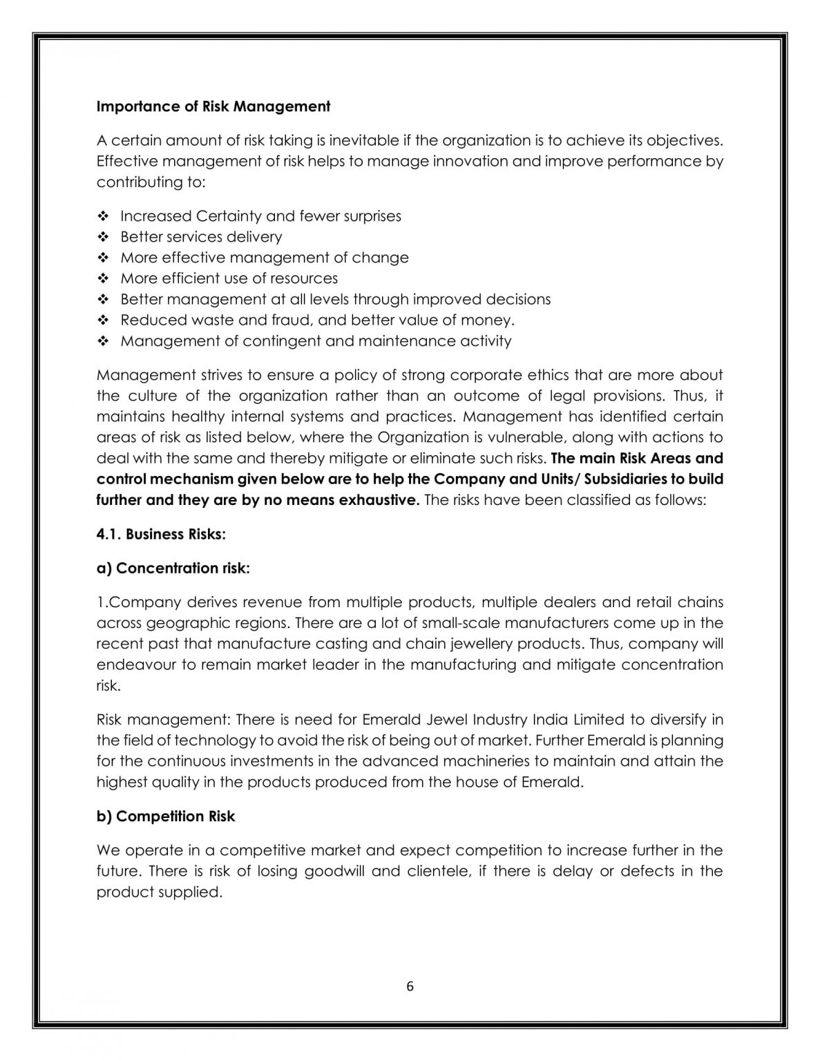 BUSINESS RISK MANAGEMENT POLICY