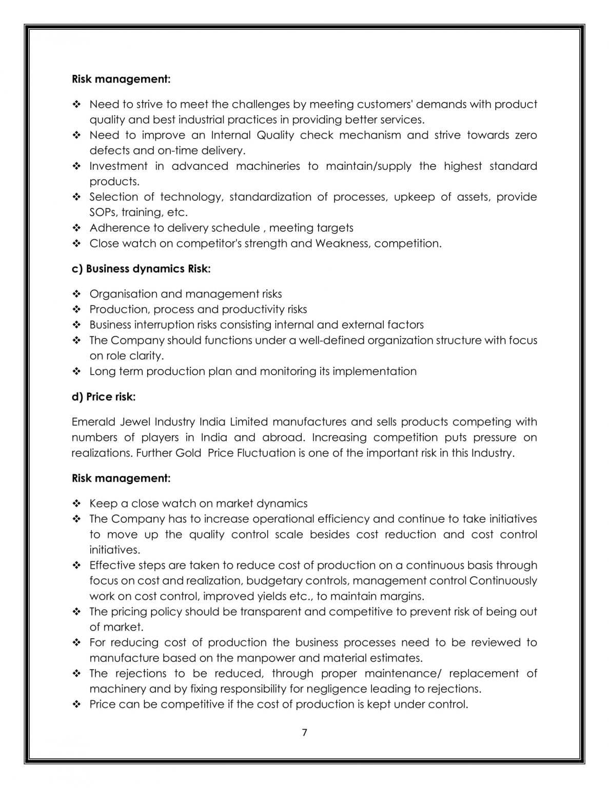 BUSINESS RISK MANAGEMENT POLICY