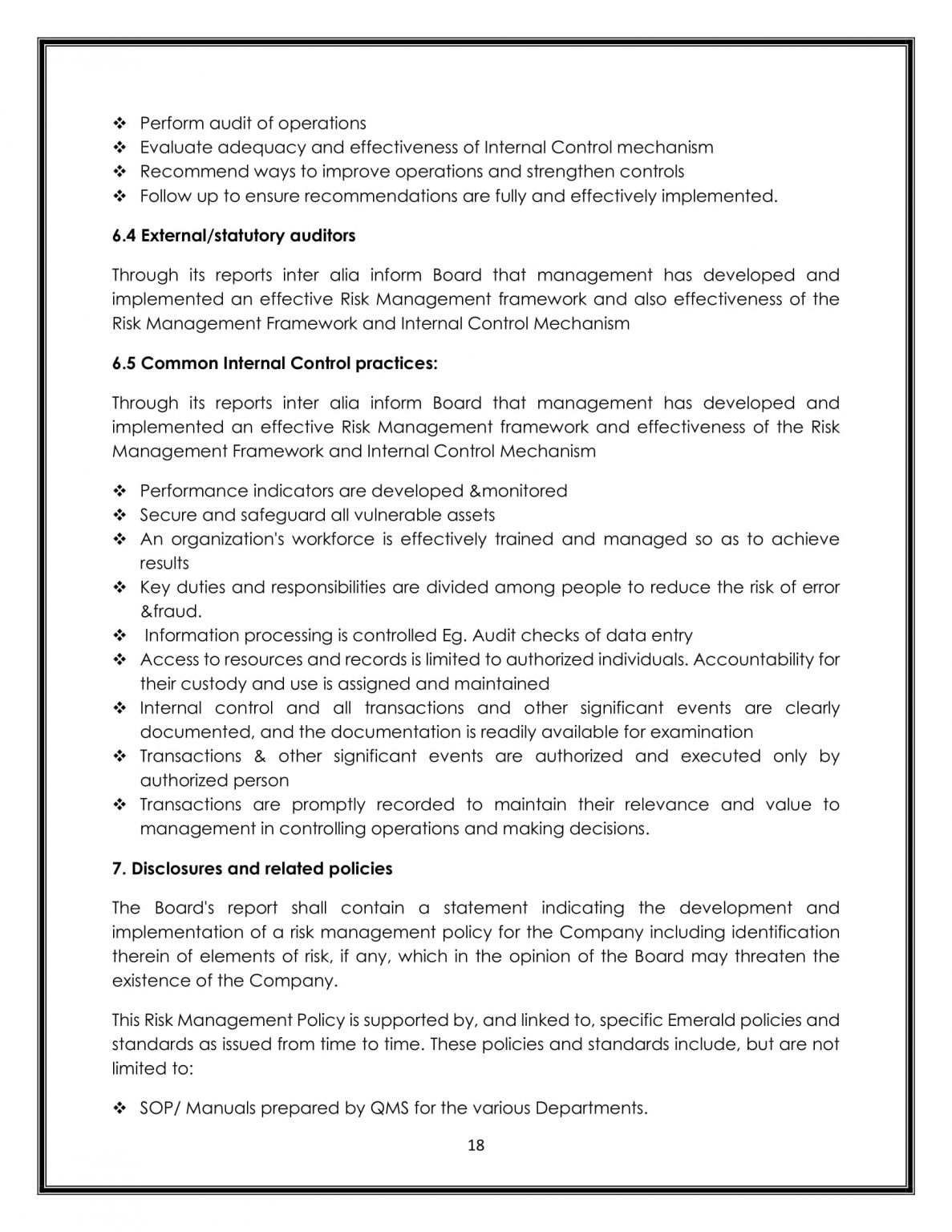 BUSINESS RISK MANAGEMENT POLICY