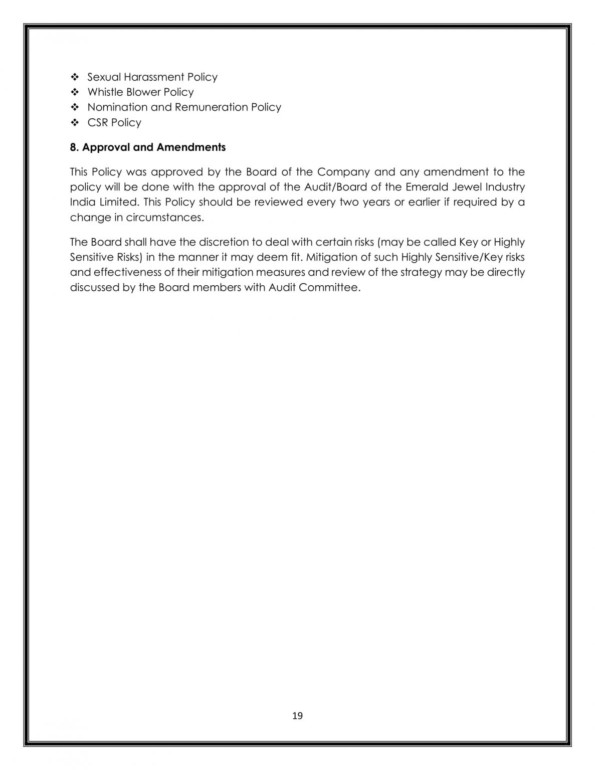 BUSINESS RISK MANAGEMENT POLICY