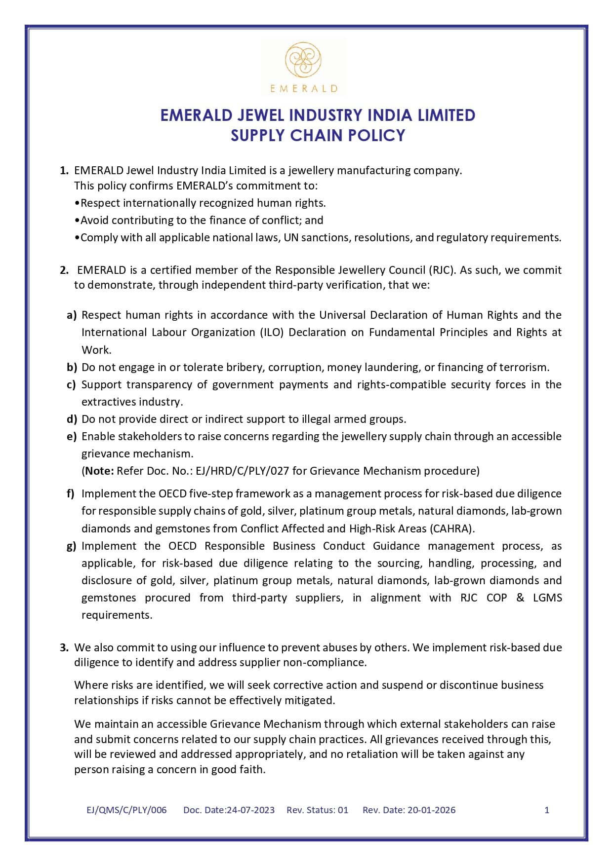 SUPPLY CHAIN POLICY