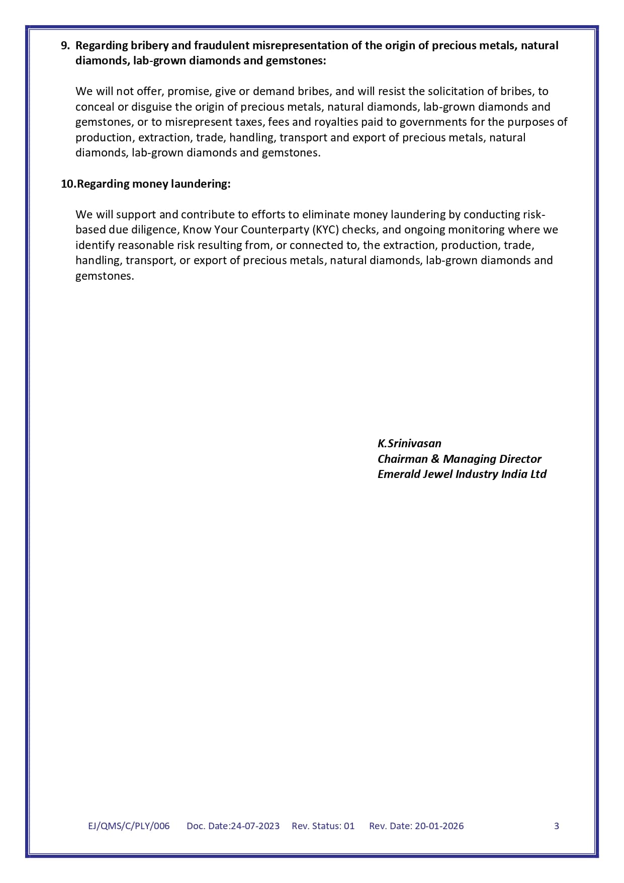SUPPLY CHAIN POLICY
