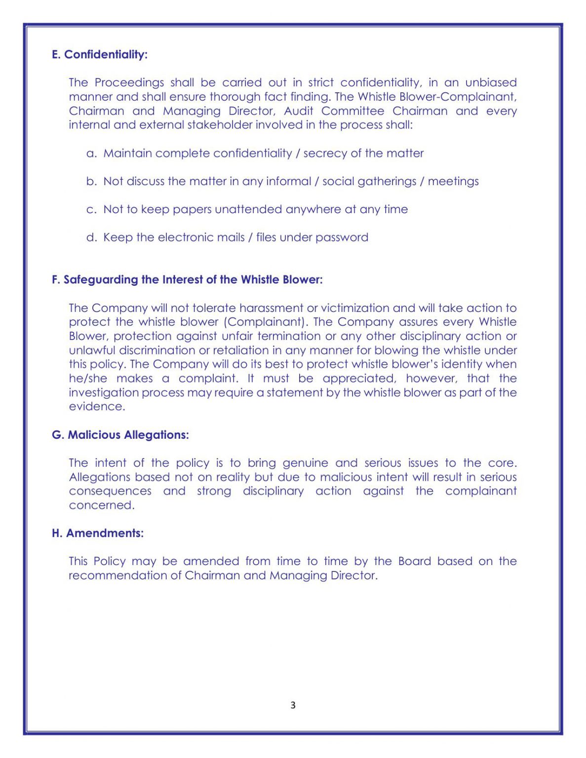 Whistle Blower Policy